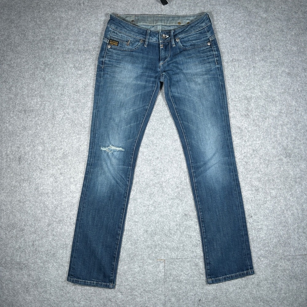 G-Star Raw Denim Jeans Women 29 Blue Midge Straight Distressed Casual Low Rise